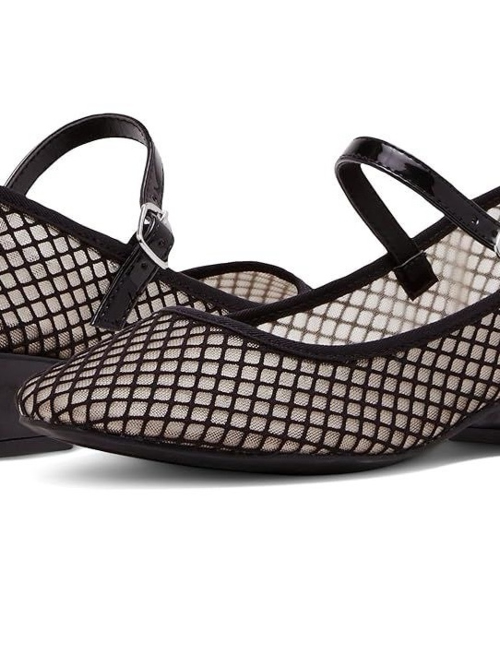 Madden Girl Black Mesh block heel Mary Jane with Patent Strap